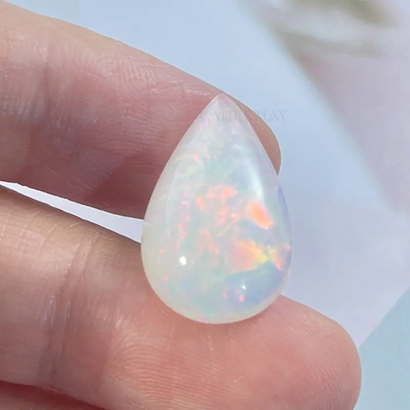 Cadermay 100% Natural White Opal Gemstone Cabochon Flat Back Pear Shape 7.625ct Raw Quality Stone