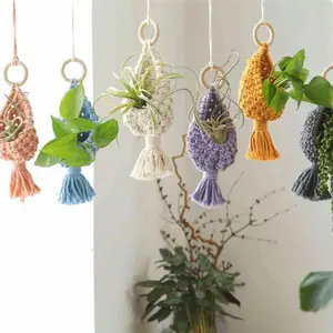 Boho macramé Air porte-plante coloré tissé à la main jardinière murale Crochet petit macramé tenture murale décor à la maison