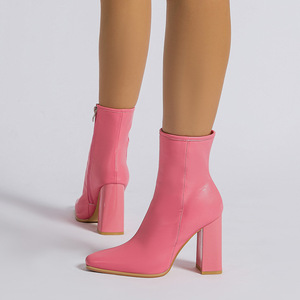 <span class=keywords><strong>Bottes</strong></span> tendance à talon épais avec fermeture éclair latérale, <span class=keywords><strong>bottes</strong></span> courtes mi-<span class=keywords><strong>mollet</strong></span> automne-hiver grande taille rose fruit pour femme - Product Image 6