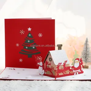 2023 Handmade Musical Pop up Christmas Greeting Cards 3D Pop Up Christmas House Gift Card