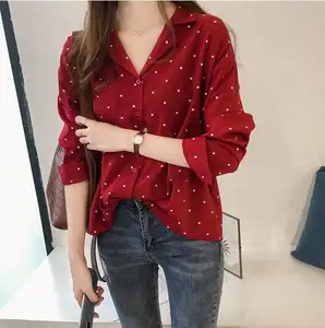 Blus Polka Dot gaya Korea wanita, kemeja lengan panjang musim semi, musim gugur ukuran besar - Product Image 1