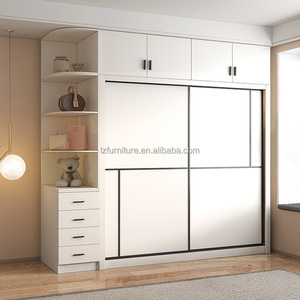 Ensembles de meubles de chambre modernes et abordables : lit flottant avec armoire, coiffeuse et tables de chevet, idéal pour les studios. - Product Image 3