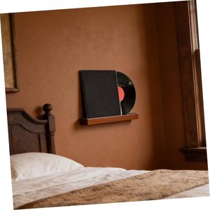 Wooden Record Rack <b>Wall</b> Mounted <b>Vinyl</b> Holder Coffee Brown Single Layer CD Display Shelf - Product Image 3