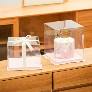 Kunden spezifische transparente Verpackung Box Square Pink PET Kunststoff Kuchen Box Party Geburtstag Hochzeits torte Boxen
