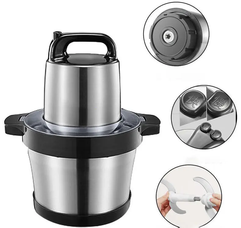 6L Food Vegetable Cutter Mini Electric Mixer Frozen Meat Grinder, Food Grade High Speed Automatic Low Noise Meat Grinder