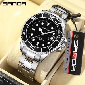 SANDA 7035 นาฬิกาควอทซ์ผู้ชาย, นาฬิกาข้อมือธุรกิจสายสแตนเลส, ปฏิทินเรืองแสงนาฬิกากันน้ำสำหรับผู้ชาย - Product Image 1