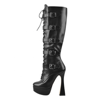 Bottines longues en faux cuir pour femmes, chaussures bout rond, de couleur noire, plateforme, talons hauts, étiquette privée, à ajouter soi-même, gratuites