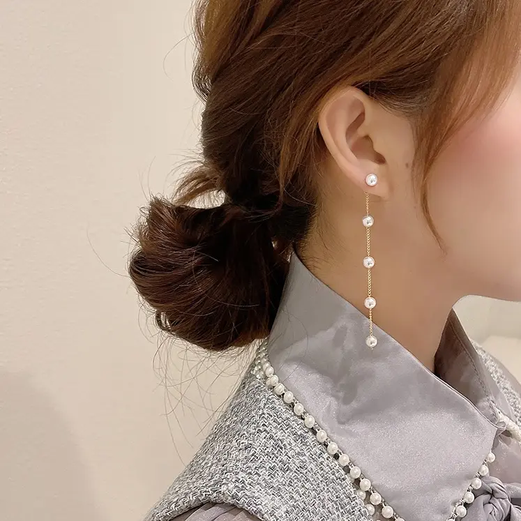 Pendientes de perlas reales de estilo coreano, aretes de oro