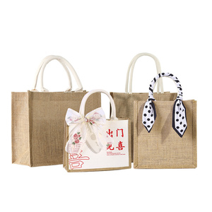 Eco Recyclable Biodegradable Burlap Sustainable <strong>Jute</strong> Linen Hemp <strong>Tote</strong> Grocery Beach <strong>Bag</strong> - Product Image 6