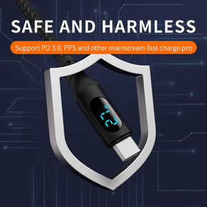 Cabo de Carregamento Rápido <span class=keywords><strong>2</strong></span> em 1 USB Tipo A para Tipo C 3A PD com Display de Tela Inteligente LED Luminosa Trançado em Nylon 480 Mbps - Product Image 4