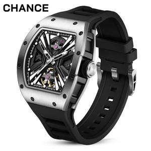 Reloj de Cuarzo para Hombre, Caja Rectangular de Acero Inoxidable, Correa de Silicona, Diseño Hueco, Analógico, de Lujo, 43 mm - Product Image 2