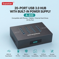 Sipolar A-223 Hub USB 3.0 de 20 Puertos con 200W de Potencia Industrial, Sincronización de Datos de 5Gbps, Estación de Carga Rápida de 2A para Teléfonos y Dispositivos