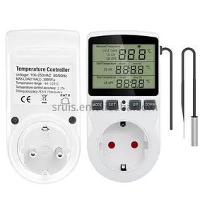 Controlador de temperatura digital, salida de termostato multifunción con interruptor de temporizador, refrigeración por calefacción, CA 110V ~ 230, toma de temporizador