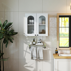 <b>Wall</b> <b>Cabinet</b> Arched Glass Door <b>Display</b> Floating <b>Cabinet</b> with Adjustable Shelves for Bathroom - Product Image 1