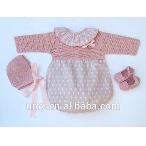 Fait à <span class=keywords><strong>la</strong></span> main Bébé Article Ensemble <span class=keywords><strong>De</strong></span> Vêtements Bébé Fille Nouveau-Né Barboteuse <span class=keywords><strong>Col</strong></span> Bonnet Et Chaussons - Product Image 1