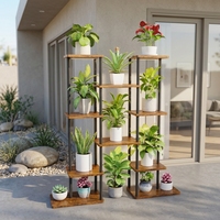 Support d'angle asymétrique pour 13 plantes avec lampe de culture LED à spectre complet à 3 têtes, luminosité réglable de 10 à 100 %, minuterie automatique, support haut en bois et métal