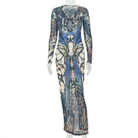 Robe femme à blocs de couleur, col en V, manches longues, avec anneau métallique et taille cintrée, style élégant
