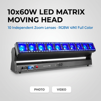 Luz de Matriz Móvil con Zoom de Píxeles RGBW de 10x60W 600W con Anillo LED 3-46 °   DMX512 14CH 58CH para Conciertos, Clubes, Bodas y Festivales