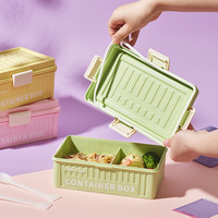 Boîte à lunch pour enfants en forme de conteneur de fret PP, 2 compartiments, avec fermeture en silicone, étanche, avec fourchette et cuillère