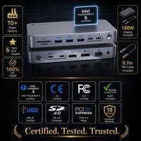 Base Thunderbolt 5 15 en 1, 8K120Hz HDTV DP, 140W, 80Gbps USB3.2, 10Gbps NVMe, SSD de 8TB, LAN de 2.5G, Hub de Aluminio para MacBook, Windows y PC