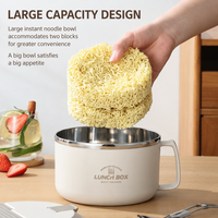 Bol à ramen isotherme double couche en acier inoxydable 304, compatible micro-ondes, avec couvercle égouttoir, grande capacité, poignée, pour étudiant