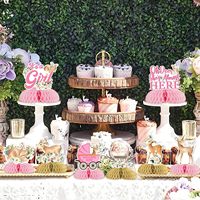 8 Centros de Mesa de Panal de Abeja para Baby Shower con Diseño de Ciervo, Color Rosa, 'Oh Deer, Ya Está Prácticamente Llegando', con 'Es Niña', Centros de Mesa Florales