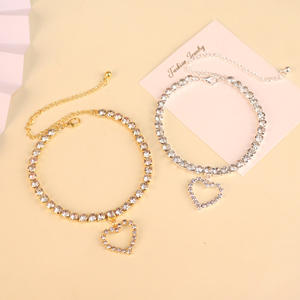 Tobillera con colgante de corazón y cristal chapado en oro de 18k para mujer, pulsera de tobillo con diamantes de imitación para tenis, joyería para pies - Product Image 3
