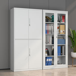 خزانة ملفات حديثة مع بابين زجاجيين وبابين فولاذيين، أرفف قابلة للتعديل وقابلة للقفل، هيكل مطلي بالبودرة شديد التحمل - Product Image 1