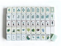 Set Mahjong Amerika 4 Lapis 1-7/16" 36mm Berukir, 160 Ubin, Warna Hijau Pearlescent Seafoam, Edisi Ikon Liburan Laut Mewah
