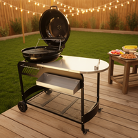 Barbecue au charbon de bois avec table latérale et grille chauffante, chariot de barbecue avec étagère de rangement pour grillades en extérieur