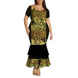 <span class=keywords><strong>Vestido</strong></span> de sirena de manga corta personalizado de alta calidad diseño Tribal polinesio señoras <span class=keywords><strong>cuello</strong></span> en V profundo un hombro <span class=keywords><strong>vestido</strong></span> de cola de pez - Product Image 4