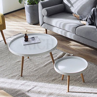 Table d'angle ronde en PE blanc, meubles de salon, petite pied en bois, décoration moderne pour la maison, offre spéciale