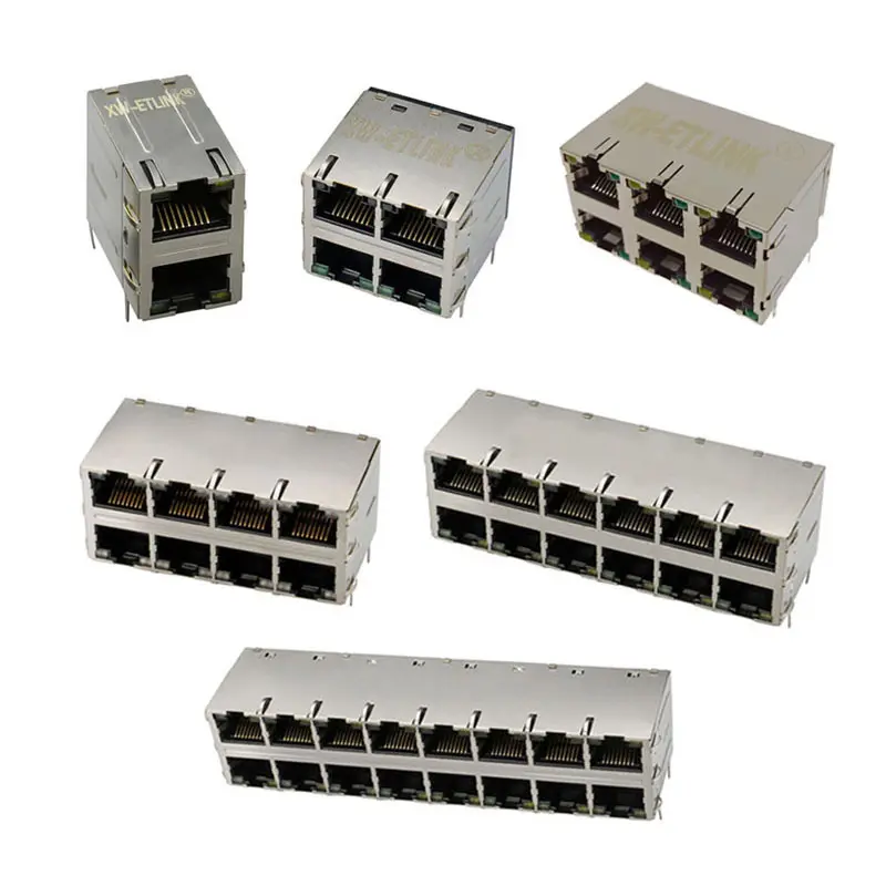 موصل متعدد المنافذ قابل للتخصيص rj45 موصل إيثرنت rj45 ليد كومة 8 دبوس جاك RJ45