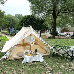 双门4季防水帆布小屋帐篷，家庭聚会帐篷