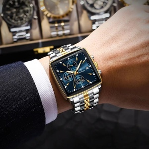 Montre Homme Tendance Lumineuse Étanche Chronographe Date Montre-Bracelet Carrée en Acier Inoxydable Quartz Montres pour Hommes Reloj - Product Image 5