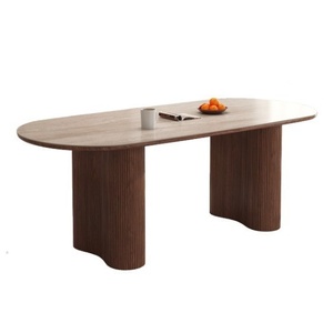 Pháp Retro rắn gỗ bàn ăn với giữa thế kỷ phong cách thiết kế hình bầu dục travertine Đá Bàn ghế cho căn hộ nhỏ - Product Image 5