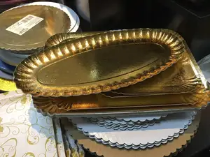 Yüksek kalite altın dikdörtgen kağıt kek plaka kağıt kek tepsisi tek kullanımlık altın dikdörtgen kağıt tabak