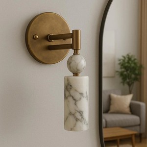 Modern Copper <b>Wall</b> Lamp <b>With</b> Marble Shade Led <b>Light</b> For Bedroom Living Room Entrance Hallway Stairwell Decor - Product Image 1