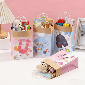 Sacs cadeaux pour bébé garçon et bébé fille, sacs en papier kraft à motifs d'animaux de dessin animé, emballage cadeau personnalisé, grossiste - Product Image 1