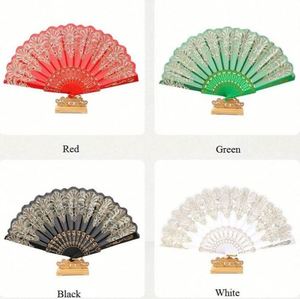 Abanico Plegable de Plástico con Polvo Dorado, Estilo Chino, para Arte, Manualidades, Regalo, Baile, Boda, Fiesta - Product Image 3