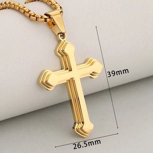 Collier pendentif croix de Jérusalem à 3 couches en acier inoxydable, bijou de luxe punk chrétien inaltérable, cadeau de baptême pour hommes et femmes - Product Image 2