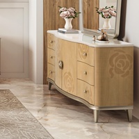 Commode sur mesure à tiroirs, design camélia brillant, dessus en marbre, étagères réglables, console de rangement