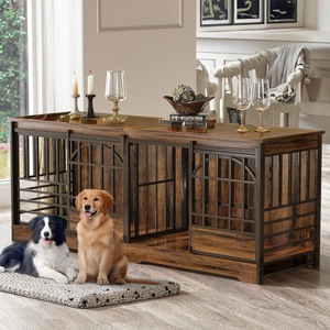 78 inç çift köpek sandık mobilya ekstra büyük köpek kulübesi ağır ahşap köpek evi Modern tasarım oturma odası kullanımı kahverengi - Product Image 5