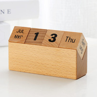Calendrier de bureau perpétuel en bois naturel avec blocs de mois, de date et de jour