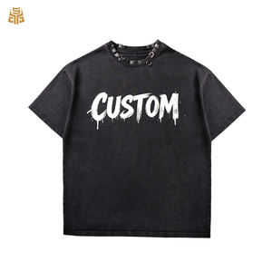 <span class=keywords><strong>T</strong></span>-<span class=keywords><strong>shirt</strong></span> in Cotone Lavato all'Acido Personalizzata 260Gsm Oversize Heavy Metal <span class=keywords><strong>Vintage</strong></span> Effetto Invecchiato per Uomo - Product Image 1