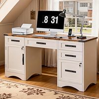 Bureau administratif de style farmhouse avec tiroirs, bureau pliable pour la maison, station de charge, tiroir à dossiers, bureau d'ordinateur et d'écriture durable de style rural