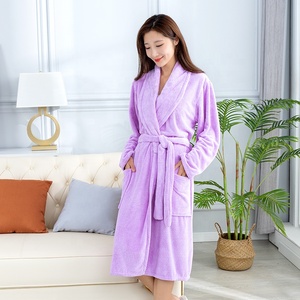 Soft Velour Bathrobes Coral Fleece Robe Microfiber Plush Women Bathrobe