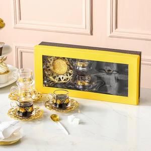 Set regalo Qian Hu Set da tè turco tazze da caffè in vetro arabo di lusso sublimazione con decorazione vassoio in metallo piatto dorato - Product Image 2