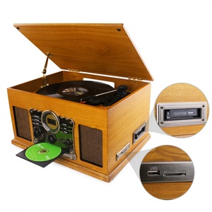 Tourne-disque vintage en bois, directement de l'usine, tout-en-un, compatible vinyle, CD, cassette, radio AM/FM, Bluetooth, haut-parleur intégré - Product Image 6