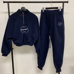 OEM ชุดวอร์มผู้หญิงผ้าฝ้ายผ้าฟลีซ, เสื้อวอร์มแขนยาวเสื้อตัวสั้นทรงโอเวอร์ไซส์ - Product Image 5